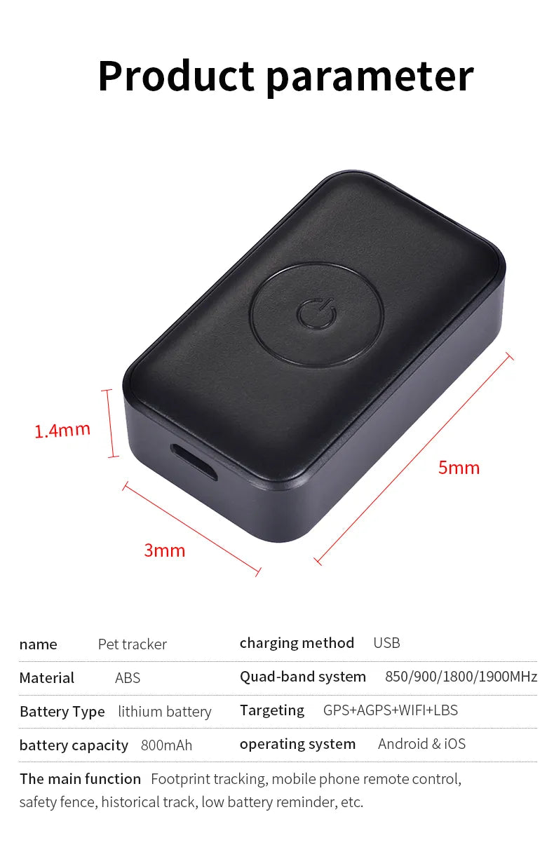Pet GPS Tracker Waterproof Real-Time Locator for Cats and Dogs